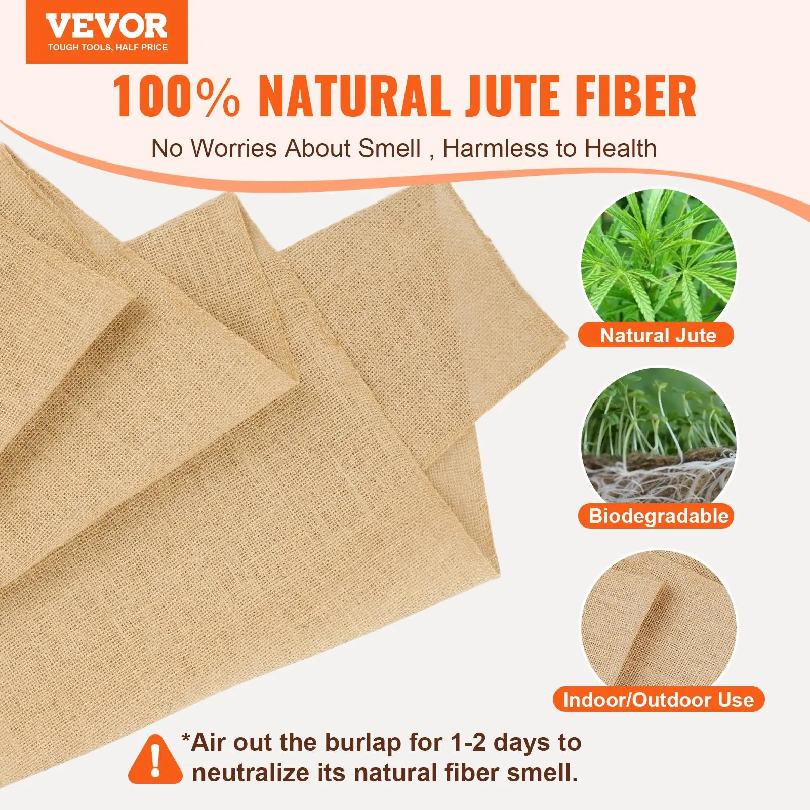 VEVOR Burlap Fabric Single Roll - 14inx30ft High-Density Natural Jute Roll, Biodegradable Rustic Charm Textile for Christmas Home Decoration, Gift Bags, Crafts Supplies