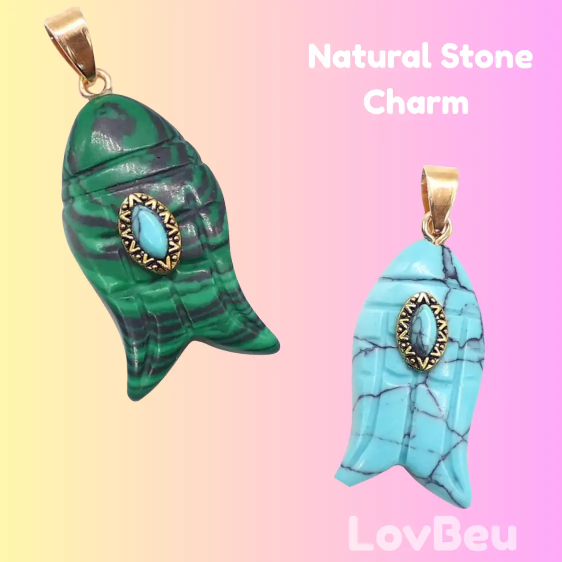 Natural Stone Carved Fish Shape Pendant