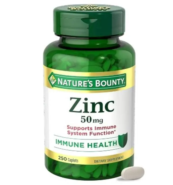 Zinc 50mg, Immune Support & Antioxidant Supplement, Promotes Skin Health, 1 Caplet Per Day, Gluten Free, 250 Vegetarian Caplets