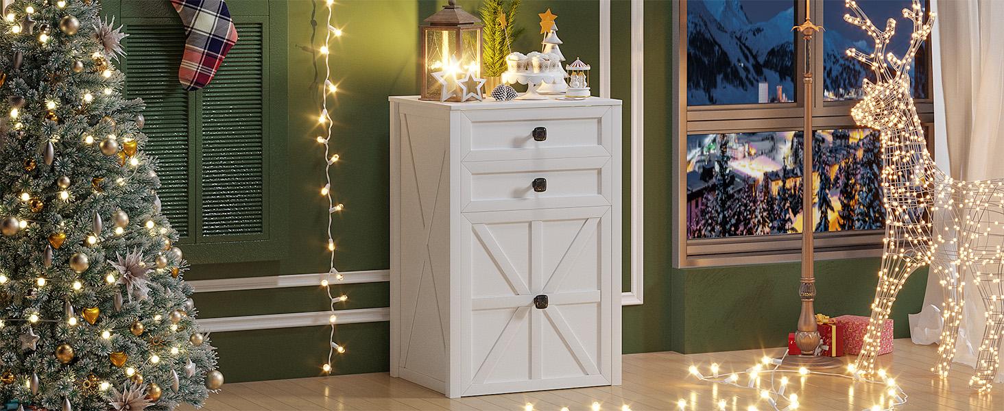 Miuvanity Farmhouse 3 in 1 Vanity with Mirror, 3-Color Adjustable Lighting, Cushioned Stool for Bedroom Organization & Beauty Routines