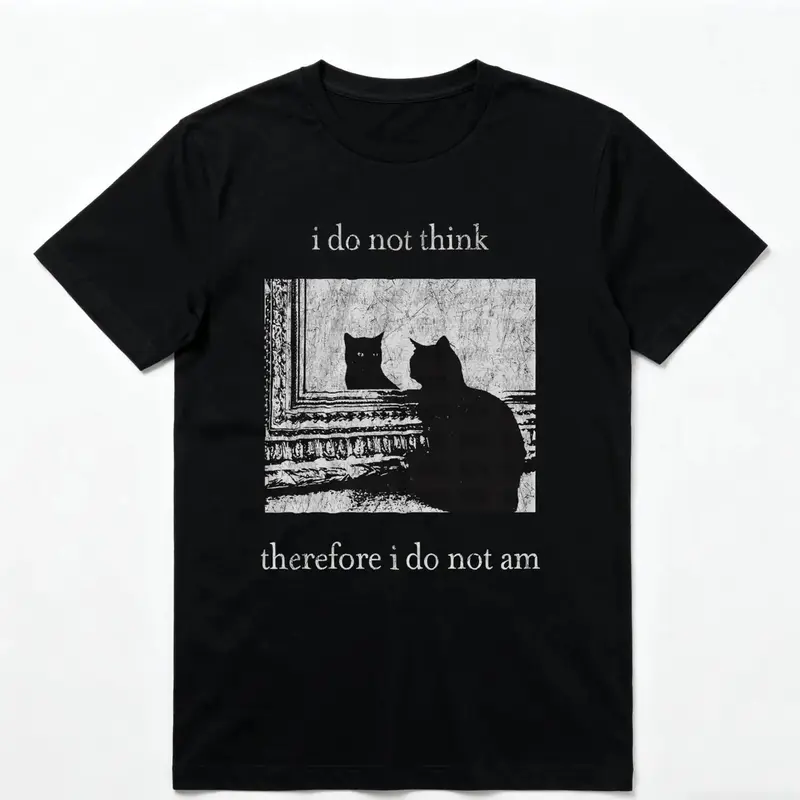 HAGBDH I Do Not Think Cat Tee Goth Clothing Funny Graphic 90s Vintage Men Clothing Style Trendy T-Shirts Good Graphic Tees Ropa Unisex Hoodies Go Hard Vibe Philosophy Student Gift Crewneck 100% Cotton Print