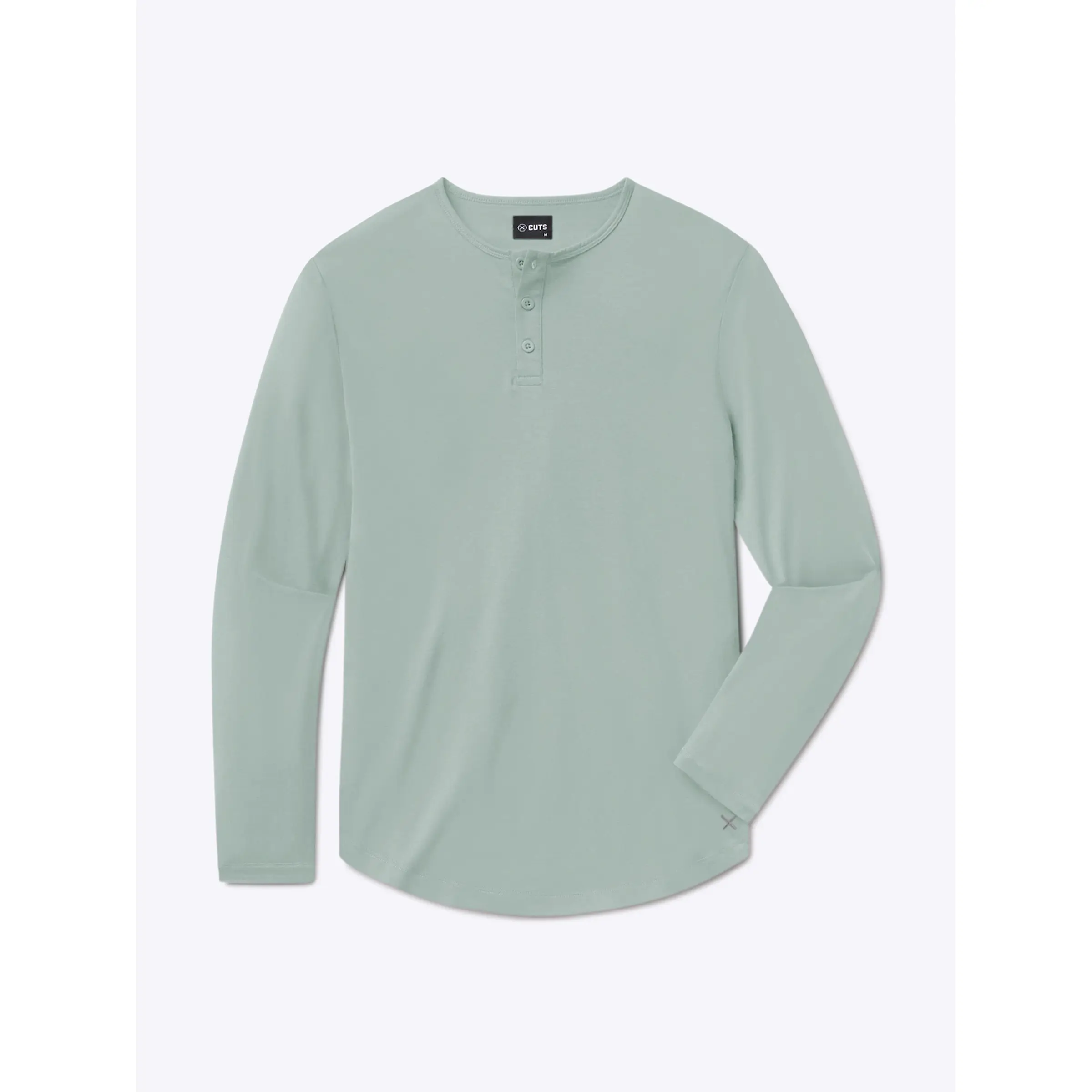 Cuts | Men's AO Long Sleeve Henley Shirt with Curve Hem | Fitted Polyester Cotton Blend | Anti-Pilling Wrinkle Resistant