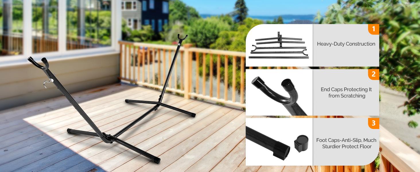 ONCLOUD 9 FT Hammock Stand Only, Heavy Duty Adjustable Indoor Outdoor Space Saving Steel Stand with Carrying Case, Universal Hammock Stand with 450 Pounds Capacity for Garden, Yard, Patio, Black