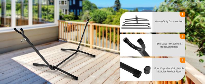 ONCLOUD 9 FT Hammock Stand Only, Heavy Duty Adjustable Indoor Outdoor Space Saving Steel Stand with Carrying Case, Universal Hammock Stand with 450 Pounds Capacity for Garden, Yard, Patio, Black