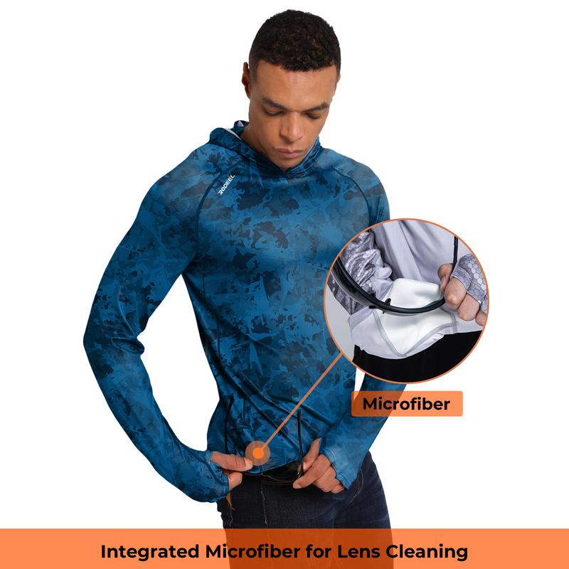 【RODEEL】934 RIIIPO Sun Hoodie Shirts w/ UV Detection Mask Neck Gaiter Thumbhole Men UPF 100+ Sun Protection Long Sleeve Lightweight Quick Dry Moisture Wicking Breathable Cooling Athletic Activewear for Outdoor Sports Fishing Construction, Holiday Gift