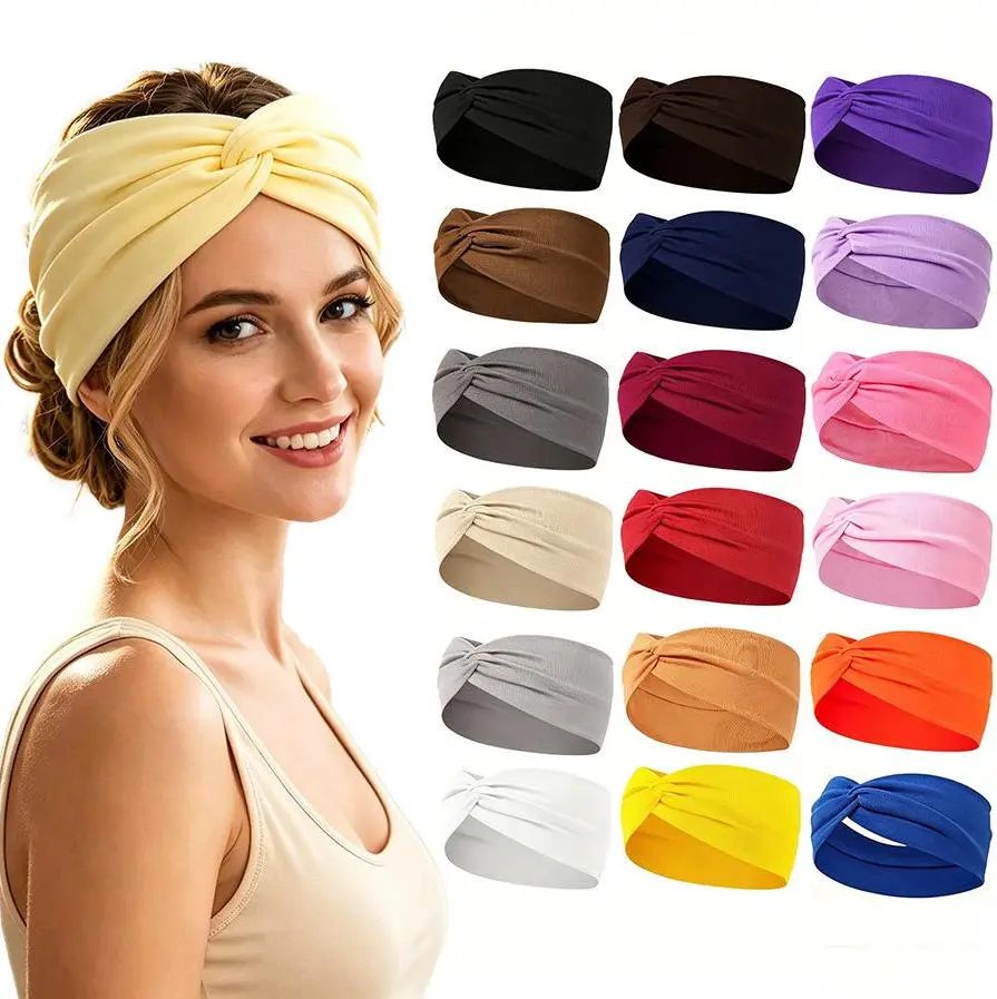 Female Wear 10-Piece Random Pack Solid Twisted Elastic Band Headbands - Soft Turban Headbands for Workout Daily Use, Shower, Headbands For Women
