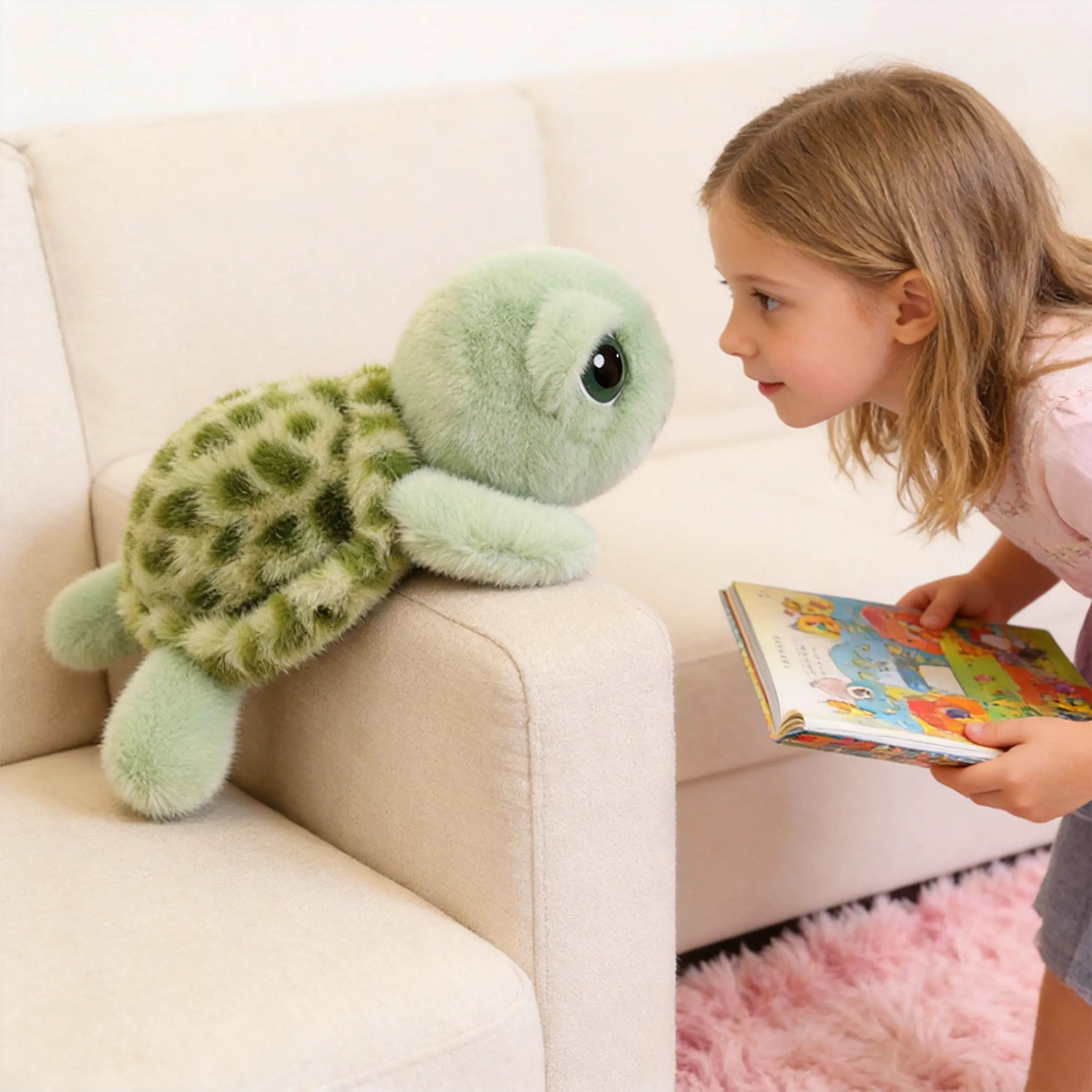 17.7-in Collectible Soft Animal Green Turtle Plush Toy - Soft Adorable Stuffed, Large Eyes, Cute Cartoon Design, Cozy Fabric, Sofa Companion, Lovely Gift for Children, Unisex Decoration