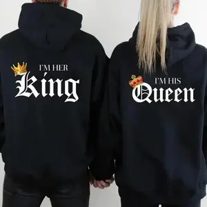 [Graphic Hoodie] Her King And His Queen Couple Hoodie I’m Her King I’m His Queen Couple Matching Outfits Hoodies Pullover for Women for Men, Gift for Couples