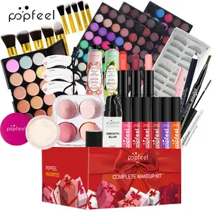 POPFEEL Makeup Gift Set Packaging | Includes eyeshadow palette, mascara, setting powder, lipstick, foundation, and other makeup tools | The perfect gift for Valentine's Day and Mother's Day