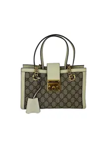 Pre-owned GUCCI Canvas Shoulder Bags GG Supreme Small Padlock Leather Ebony Tote Bag