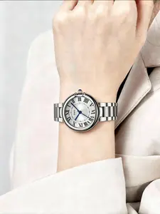 Elegant Stainless Steel Watch Women, Roman Dial Minimalist Wristwatch, Timeless Luxury Everyday Jewelry Watch