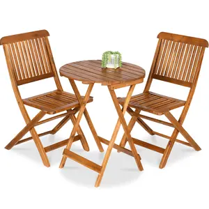 Best Choice Products 3-Piece Acacia Wood Bistro Set, Folding Patio Furniture w/ 2 Chairs, Table