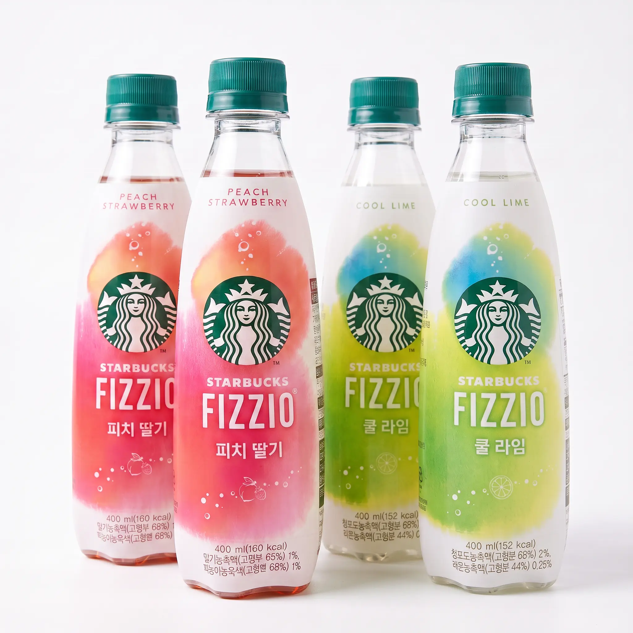 Starbucks Fizzio Korean Import Sparkling Drinks, 4 Pack, 400 ml Bottles, Choose Cool Lime, Peach Strawberry or Variety Pack