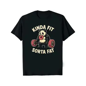 Men's Humorous Gym Panda Weightlifting T-Shirt - Kinda Fit Sorta Fat Design - Ultra Soft, Comfortable Wear