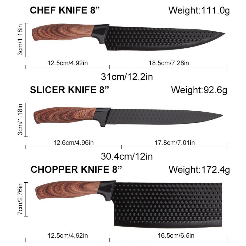 9-Piece Kitchen Knife Set - Black Chef Knife Set with Sharp Blades, Non-Stick Stainless Steel Cooking Knives Set, Ergonomic Wood Grain Handle, Aesthetic Kitchen Knives,Meat Knife Block