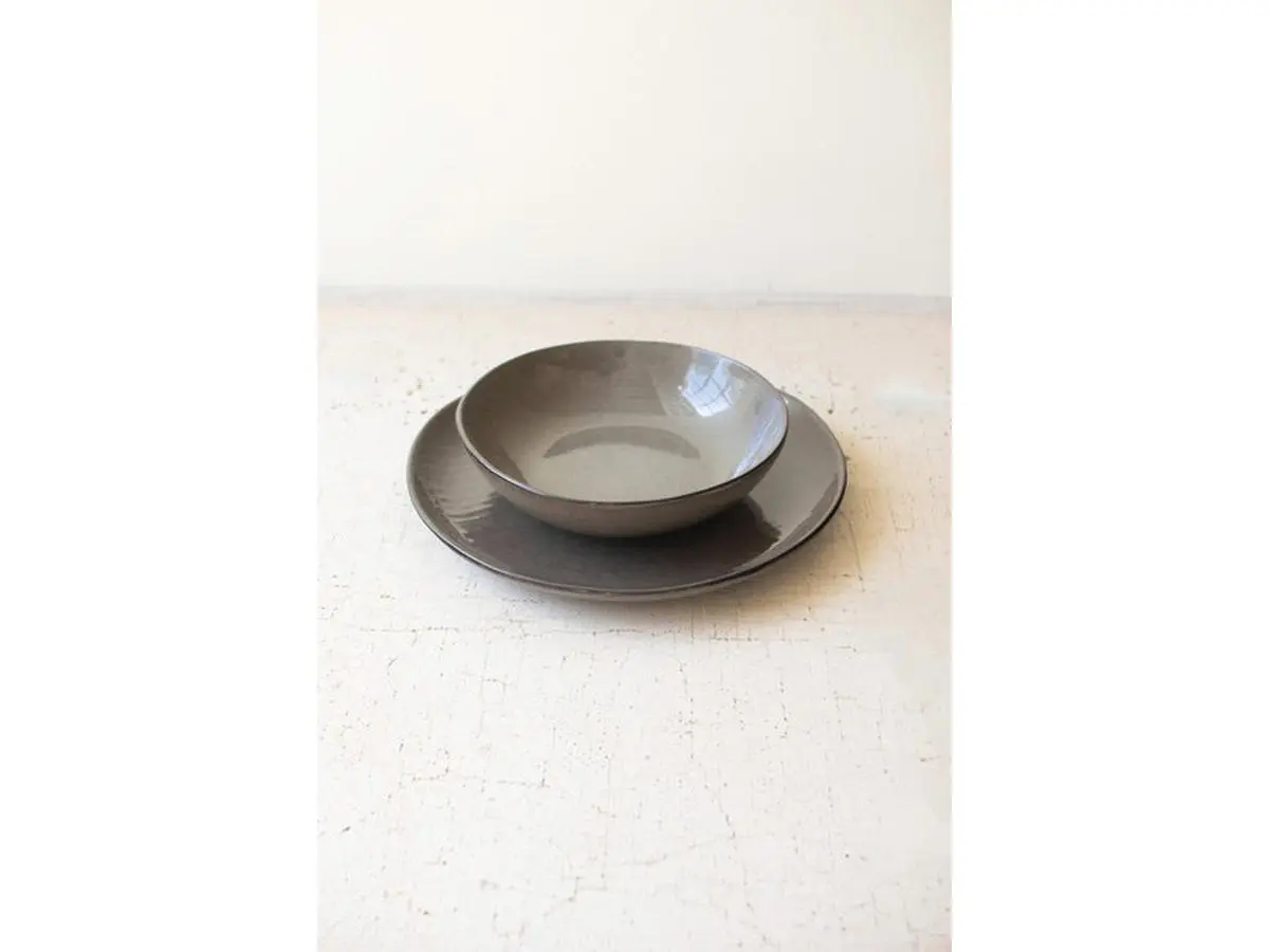 Kalalou CTE1015K Bayou Ceramic Tableware Set - Brown Dinner Plate & Bowl
