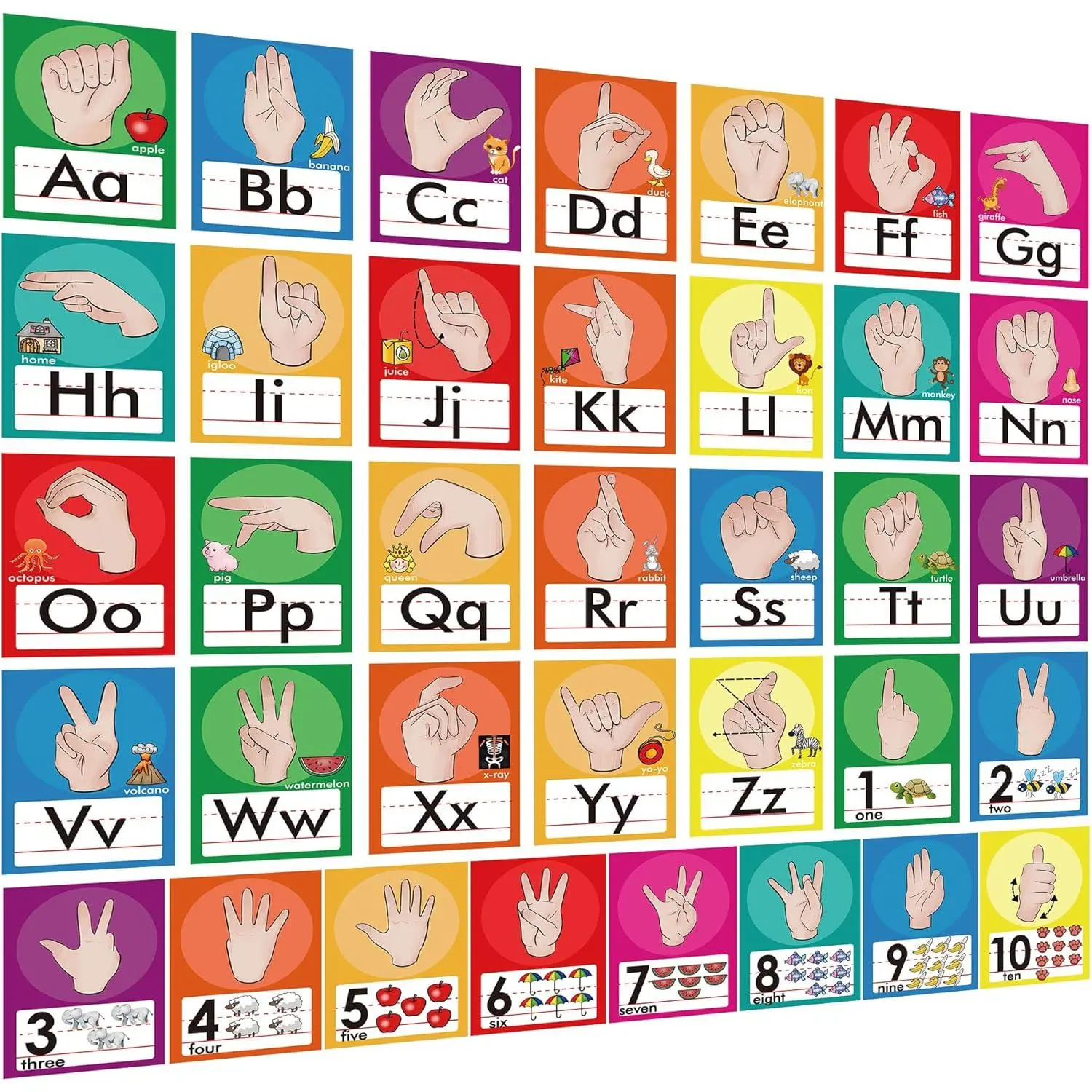 36 count ASL Alphabet Line Bulletin Board Set ABC Number Sign Language Flash Cards Wall Decorations for   Elementary Classroom  Homeschool (Bright Colors)