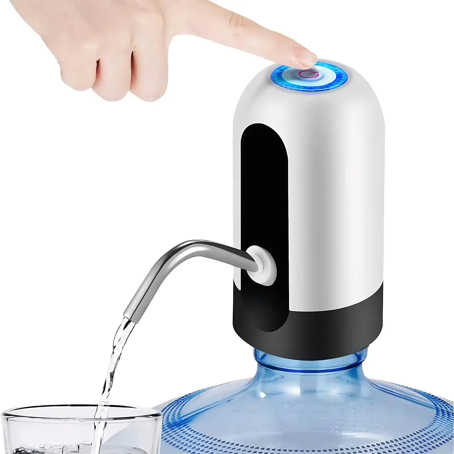 5 Gallon Water Bottle Dispenser, USB Rechargeable Automatic Electric Water Pump, Portable Drinking Water Dispenser with One-Touch Operation for 2-5 Gallon Bottles, Home, Office, Camping & Outdoor (White)