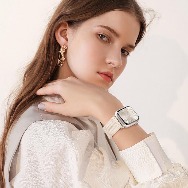 Missair Braided Stretchy Bracelet Band Compatible with Apple Watch 38/40/41/42/44/45/46/49mm (Series 1-10, SE, Ultra), with Magnetic Clasp – Soft Nylon Sport Solo Loop for Women & Men