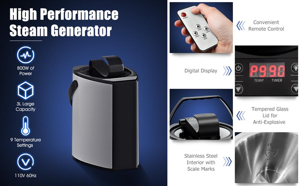 COSTWAY Portable Steam Sauna, 3L Foldable Sauna Spa with Remote Control, 9-Gear Temperature and Timer, Atomization Function, Personal Sauna Tent for Weight Loss, Detox Relaxation at Home