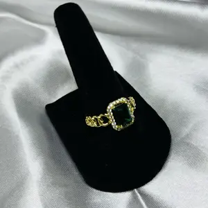 12 Green Chain Halo Ring 14K Gold Laminated
