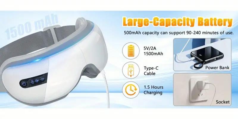 VITCOCO Eyes Massager Rechargeable 4D White Smart with Heat Vibration for Eye Fatigue Relief Adjustable Temperature Bluetooth 5.0 for Men Women Relaxing Gift