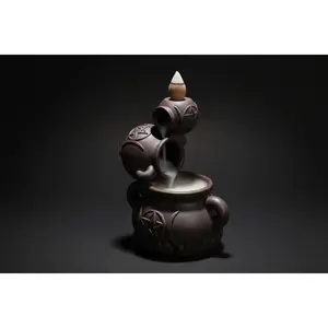 Triple Moon Pentacle Cauldron Backflow Incense Burner
