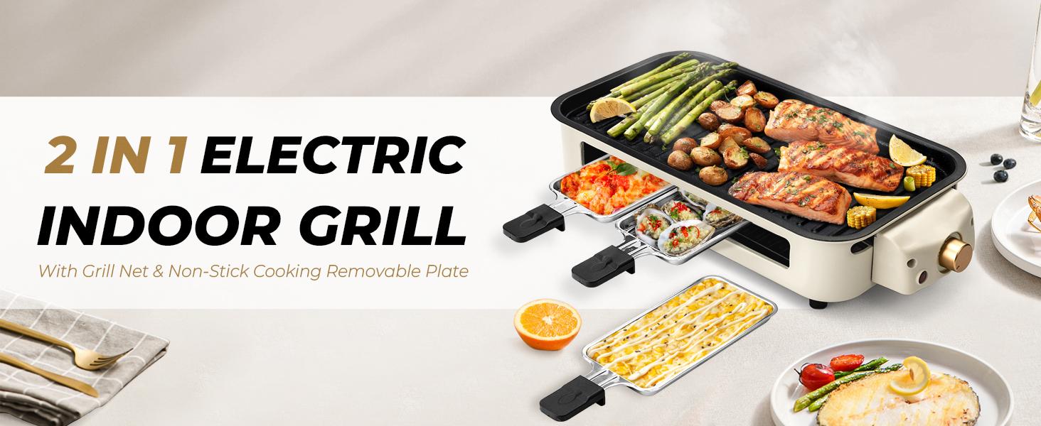 Pukomc Indoor smokeless griddle, removable plate for non-stick cooking, portable electric Korean BBQ grill with temperature control, dishwasher safe