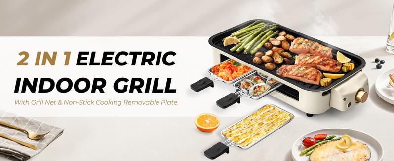 Pukomc Indoor smokeless griddle, removable plate for non-stick cooking, portable electric Korean BBQ grill with temperature control, dishwasher safe