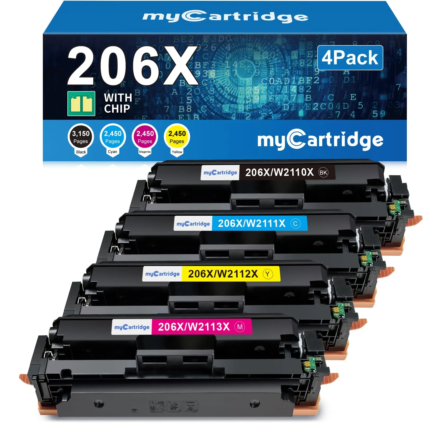 myCartridge 206X Compatible Toner Cartridges with Built-in Chip, 4-Pack High Page Yield for HP M255dw, M255nw, M282nw, M283 Series