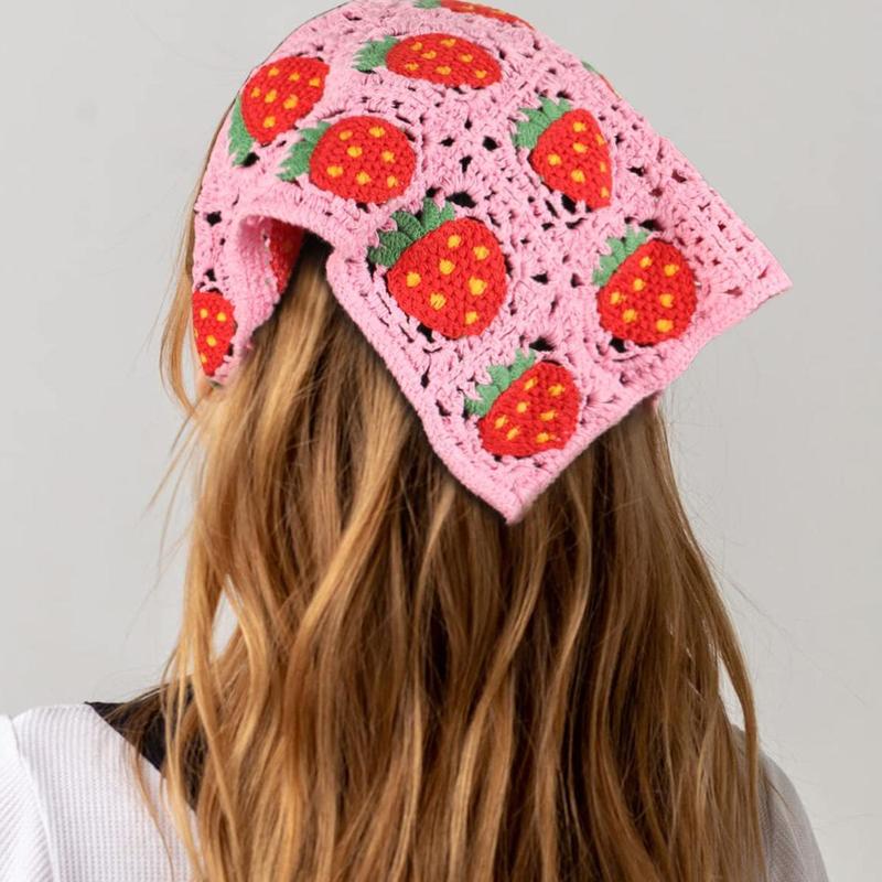 2-piece set Crochet Bandana Head Kerchief Hair Scarf Knitted Hair Scarves Tie Strawberry Mushroom Headwrap Headband Gift for Women And Girl 2-piece set Crochet Bandana Head Kerchief Hair Scarf Knitted Hair Scarves Tie Strawberry Mushroom Headwrap Headband Gift for Women And Girl