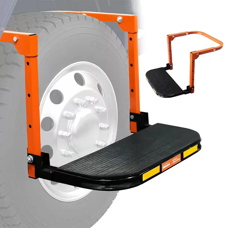 Folding Tire Step for Trucks, SUVs & RVs, Adjustable Wheel Step Fits Tire Widths up to 15", Heavy-Duty All-Steel Truck Step, 350 lb Capacity