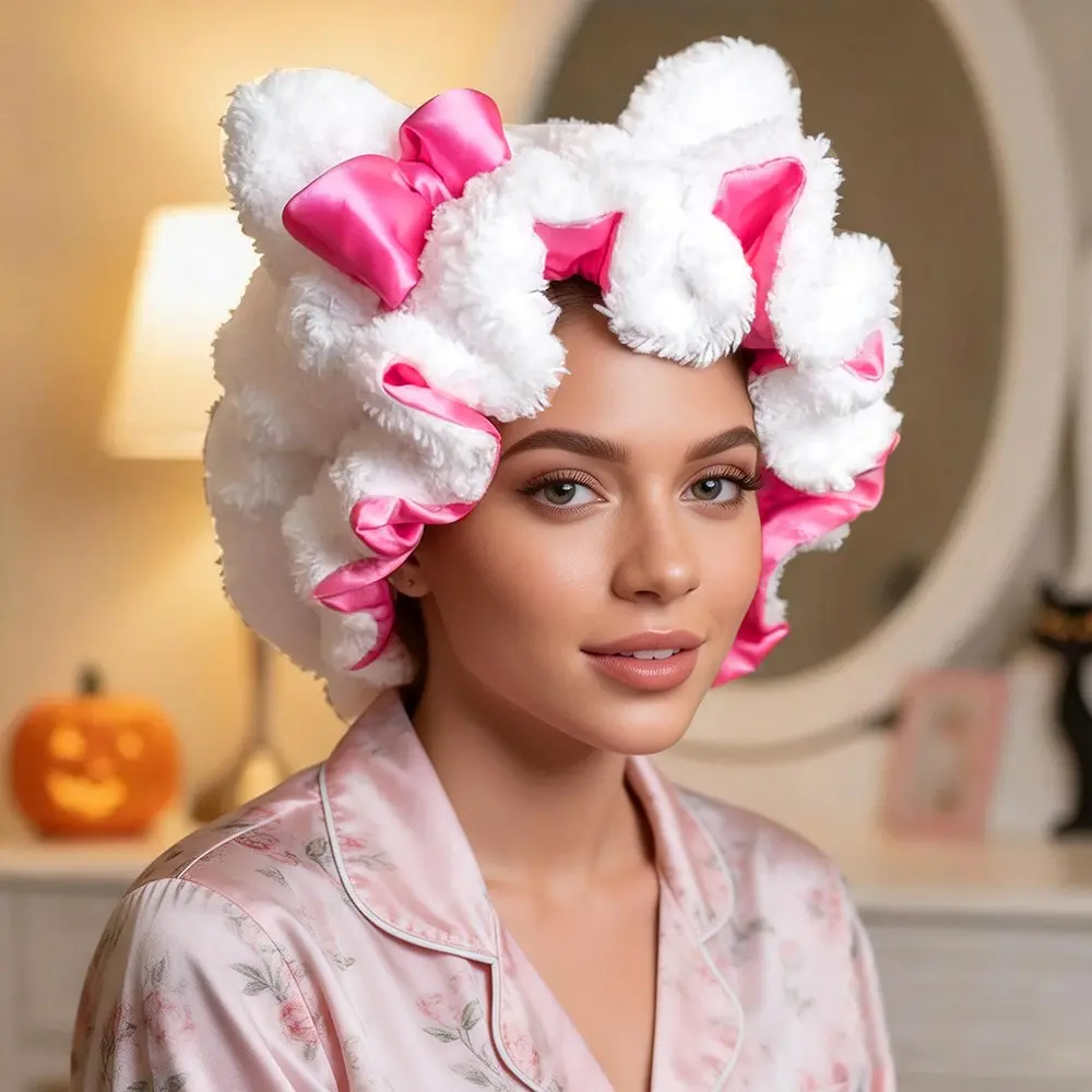 1 Pc Women's Teddy Bear Bonnet, Haircare, Adjustable Plush 3D Bonnets, Plush Teddy Satin-Lined Bonnets, Hair Styling Cap, Breathable Sleep Bonnet for New Year Parties - Hair Care Cap for Themed Events & Casual Attire, Bonnets for Sleeping, White Options