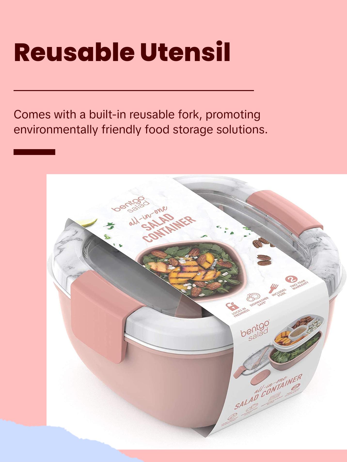 Salad - Stackable Lunch Container with Large Salad Bowl, 4-Compartment Bento-Style Tray for Toppings And Sauce Container