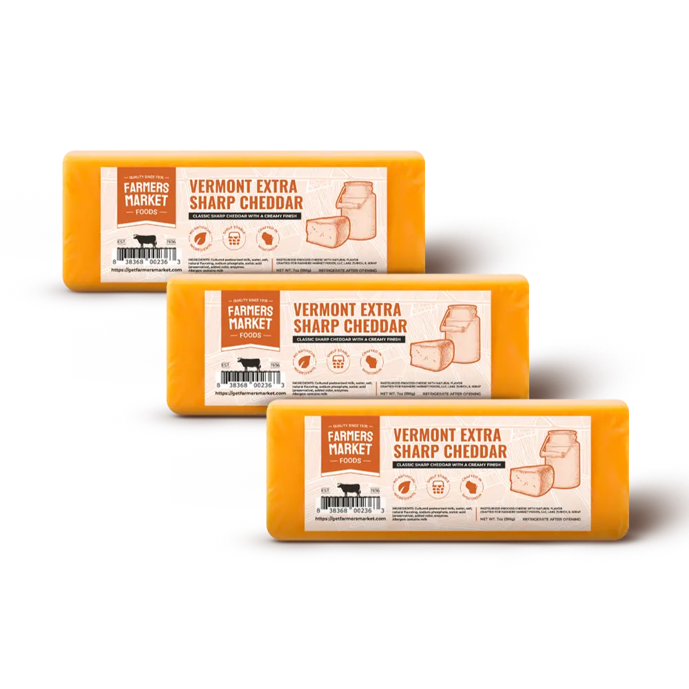 Vermont Extra Sharp Cheddar Cheese 3-Pack Dairy Gift Set, Baking-Friendly, Gluten-Free, Keto & Paleo Friendly, Low Sodium, 0 Sugar, Shelf-Stable Snack, 7oz Each