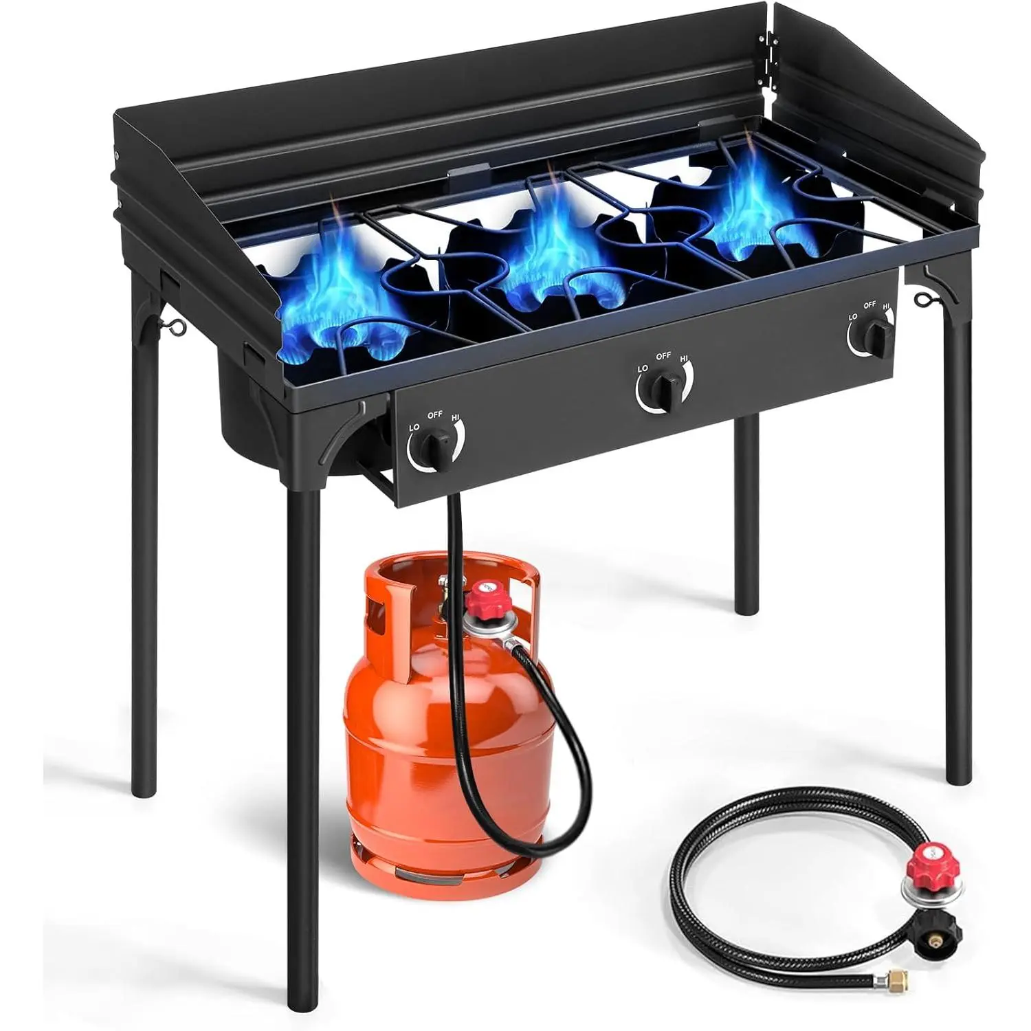2/3 Burner Propane Gas Stove for Outdoor Cooking, 225,000 BTU Camping Cooker with Windscreen for Cooking BBQ Baking Turkey Frying