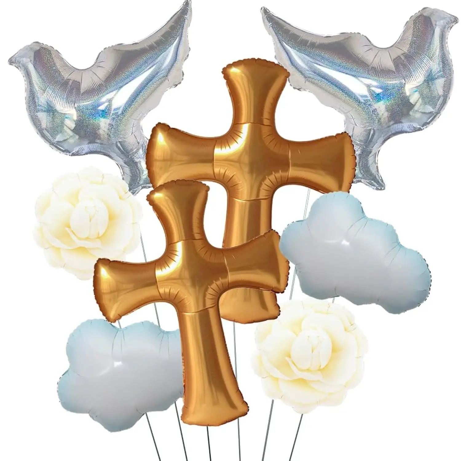Heavenly Baptism Party Decorations With Gold Cross Dove Camellia Balloons For Baptism First Communion Christening Confirmation Party Decorations,Christian Graduation Pentecost Decor,Church Party Decor