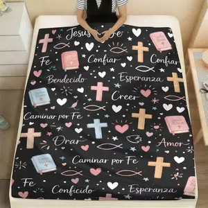Super Soft Christian Bible Jesus Throw Blanket Premium Fleece Lightweight Cozy Warm Blankets , Perfect for Home,  Bedroom & Living Room Decoration ，Office, Camping, Sofa and Bed