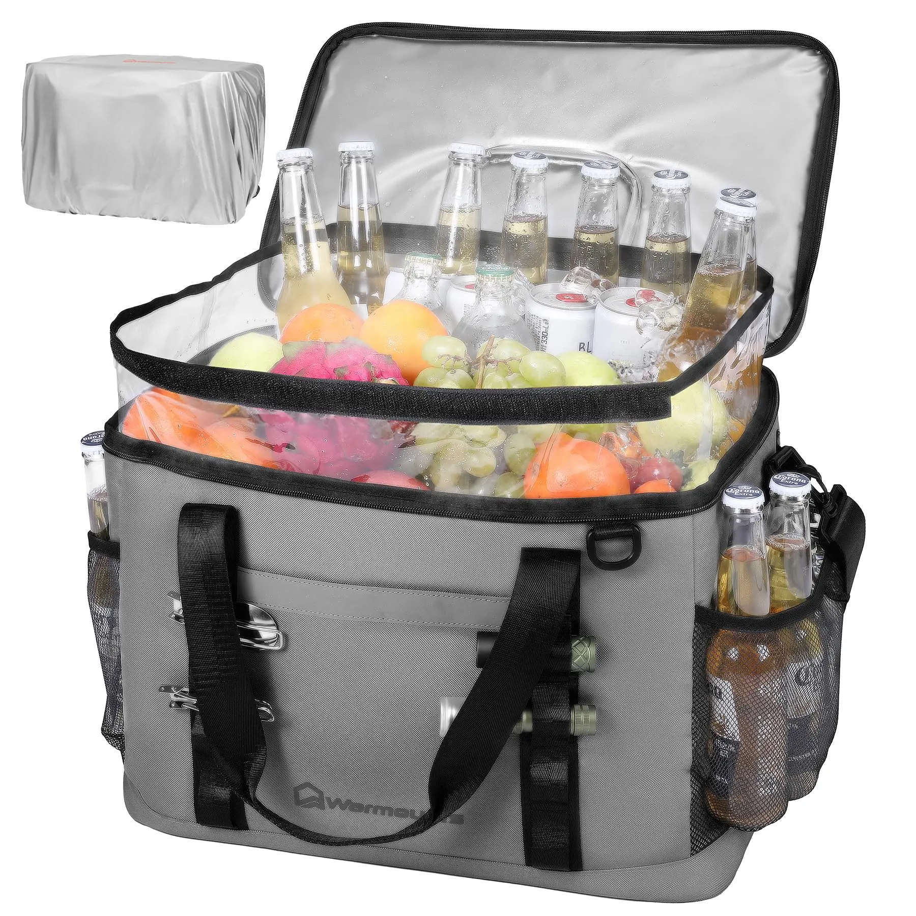 Warmounts 48/75-Can Collapsible Soft Cooler Bag, Portable Leakproof & Water Resistant Insulated Tote with Padded Shoulder Strap for Camping & Hiking, Tear-Resistant Fabric, Sports, Outdoorfun, Pouch, Zip, Pvc, Multiple Pockets, 14.96" X 11.81" X 9.84", Ad