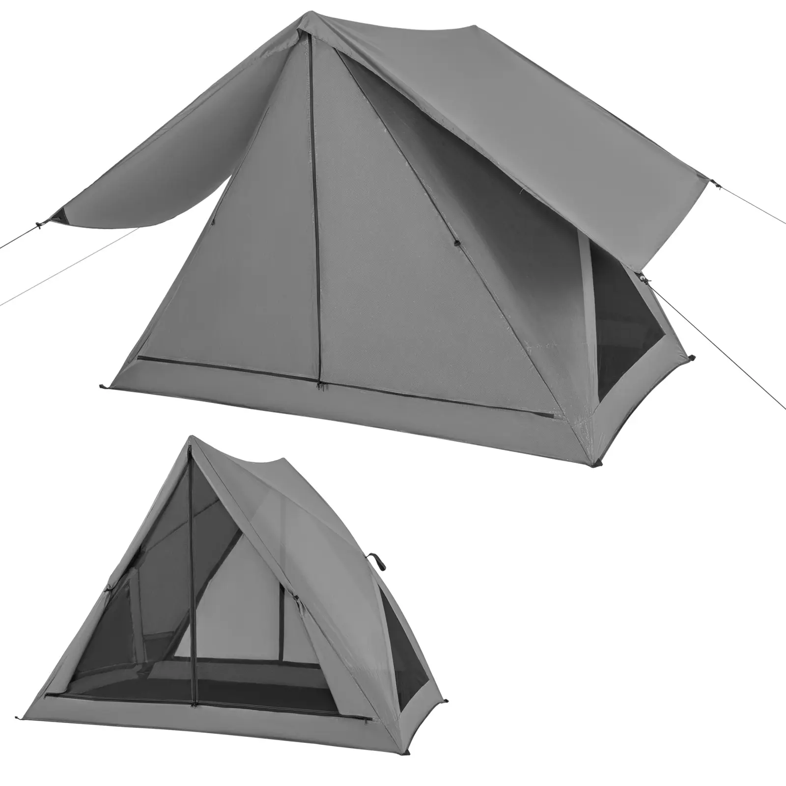 COSTWAY - Pop-up Camping Tent for 2-3 People with Carry Bag and Rainfly for Backpacking Hiking Trip-Gray