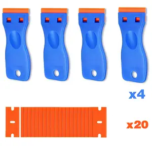 1Set Plastic Razor Blade Scraper, 4PCS Scraper Tool with 20PCS Plastic Blades, Cleaning Scraper Remover for Stickers, Decals, Adhesive, Labels, Paint, Glass, Car, Window, Caulk, No Scratches