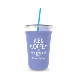 Iced Coffee Is Cheaper Than Therapy, Neoprene Iced Coffee Cup Cooler, Gift and Party Favor Drinkware Ideas, Cold Drink Sleeve