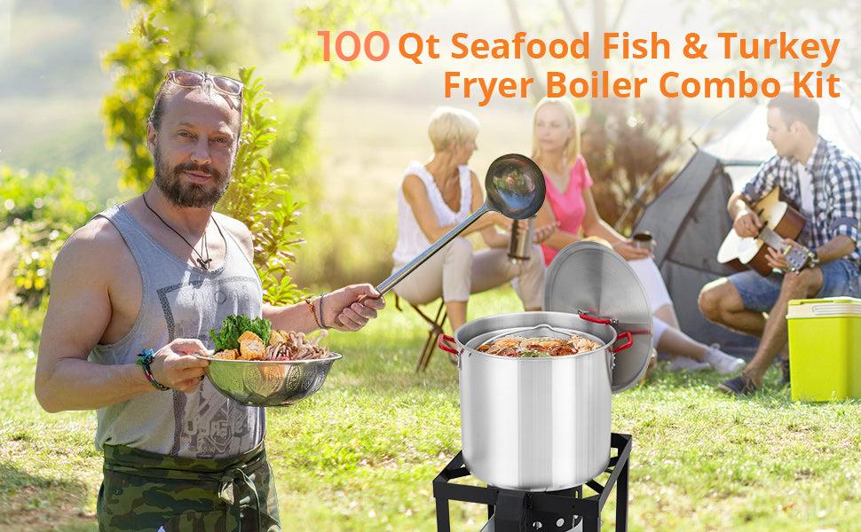【GARVEE】100 Qt Seafood Boil Pot with 110,000 BTU Propane Stove & 10 PSI Regulator – Aluminum Crawfish Boiler for Outdoor Cooking, Crawfish & Seafood