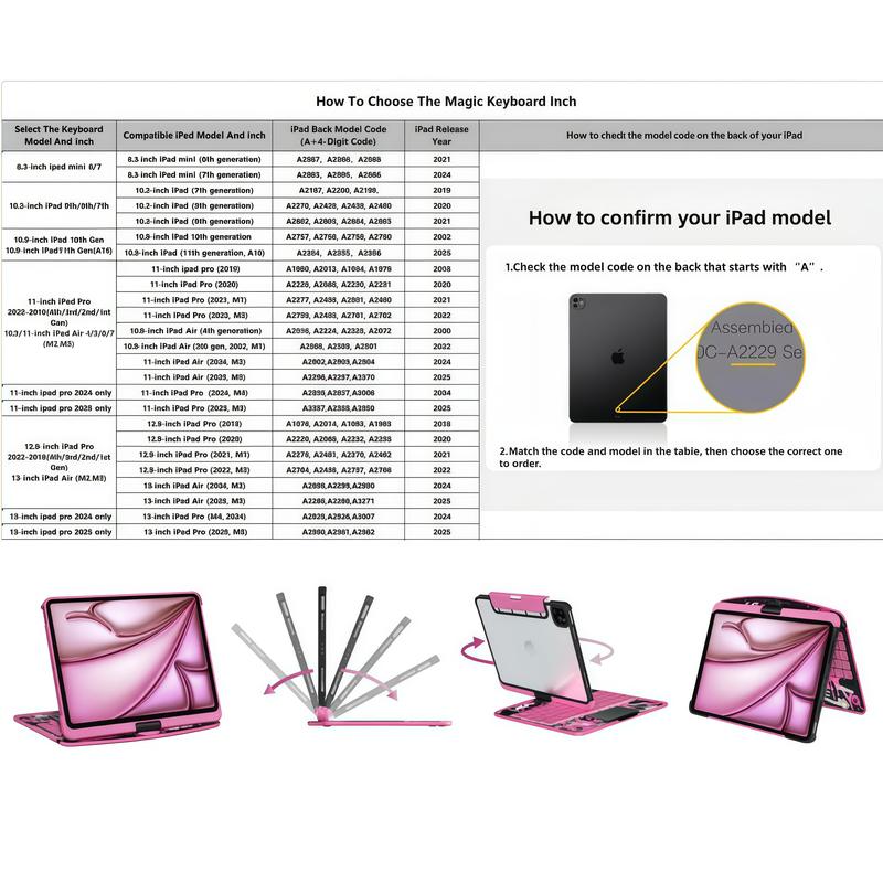 Transparent Y2K Pink 360°Rotatable Keyboard iPadCase for 2022 iPad 10th Gen 10.9-in & iPad 11th Gen 11-in.(A16, 2025),Clear Hard PC Back,Trackpad,Pencil Holder,7 Color Backlight Adjustable Durable
