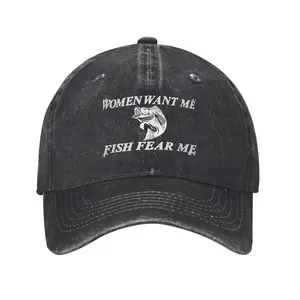 Women Want Me Fish Fear Me Classic Dad Cap for Men Women Adjustable Trucker Caps Snapback Hat Golf Hat Sports Caps Casual Hats