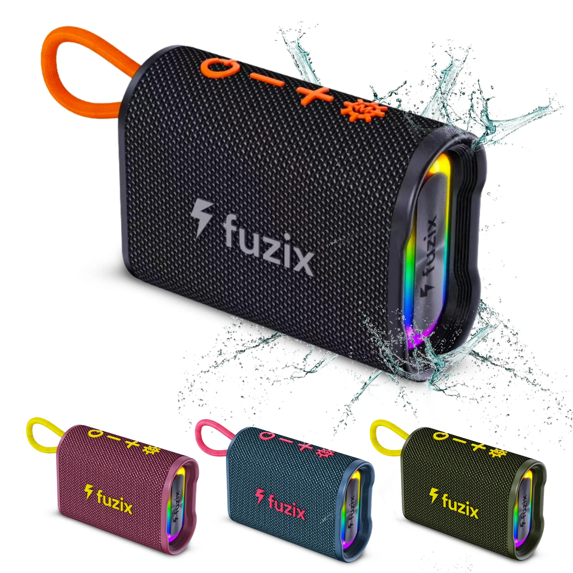 Fuzix Aquabeat Mini Multifunctional Portable Bluetooth Subwoofer Speaker - Type-C Charging, TWS Stereo, RGB LED Lights, MicroSD Card, USB, FM Radio, Hands-Free Calls, Weatherproof Loudspeaker with Multiple Connections, Multifunctional Portable Speaker, Co