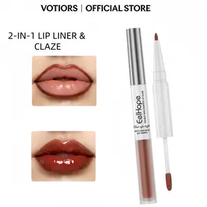 VOTIORS 2-in-1 Lip Liner & Gloss Pen - Mirror Glow Finish, Waterproof Long-Lasting Lip Color for Women