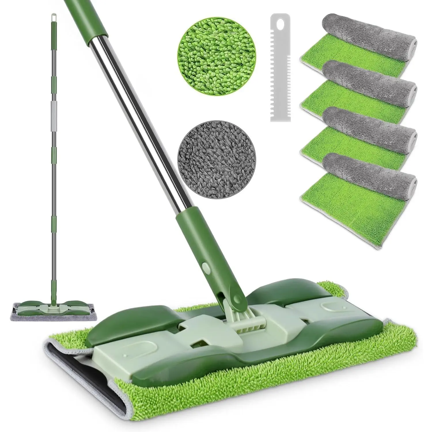 Microfiber Flat Wet Dry Mop for Hard Floor Clean - 4 Washable Pads, 52.4" Stainless Steel Handle, Suitable for Hardwood, Laminate, Tile Floors
