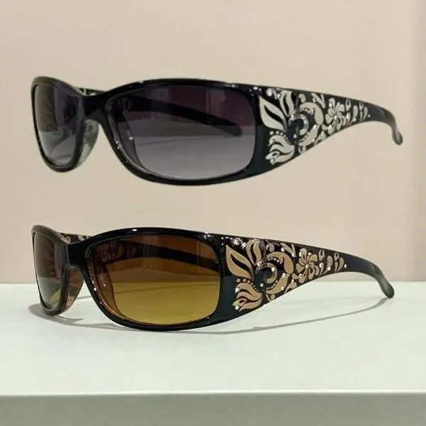 Women's 2-Pack Vintage Sunglasses - Unisex Retro Fit Sports Eyewear with Rhinestones, Tinted Lenses, Plastic-Rubber PC Frames, Funky Unique Accessories, Vintage-Style Frame Look, Ideal for Retro Glam & Summer Use, Womens Sunglasses, Everyday, Great Value,