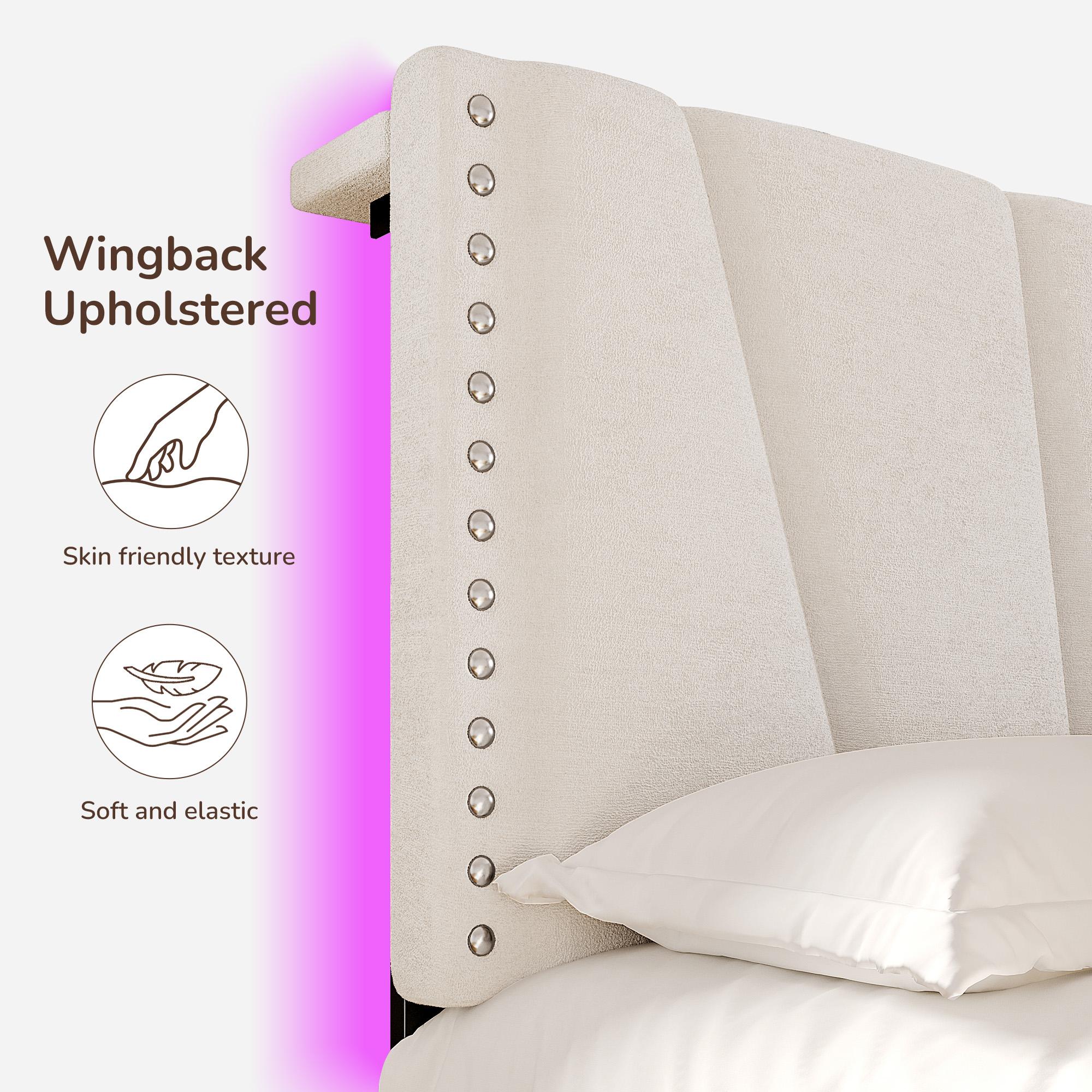 Bed Frame King Size with LED lIghts & Charging Station, Upholstered Queen Bed Frame with Shelves, Luxury Bedframe, Bedroom FurnitureNo Mattress, Noise Free, Holds 880LBS, Wood Slats & Metal Frame, Beige, Gray Bed Frame King Size with LED lIghts & Charging Station, Upholstered Queen Bed Frame with Shelves, Luxury Bedframe, Bedroom FurnitureNo Mattress, Noise Free, Holds 880LBS, Wood Slats & Metal Frame, Beige, Gray